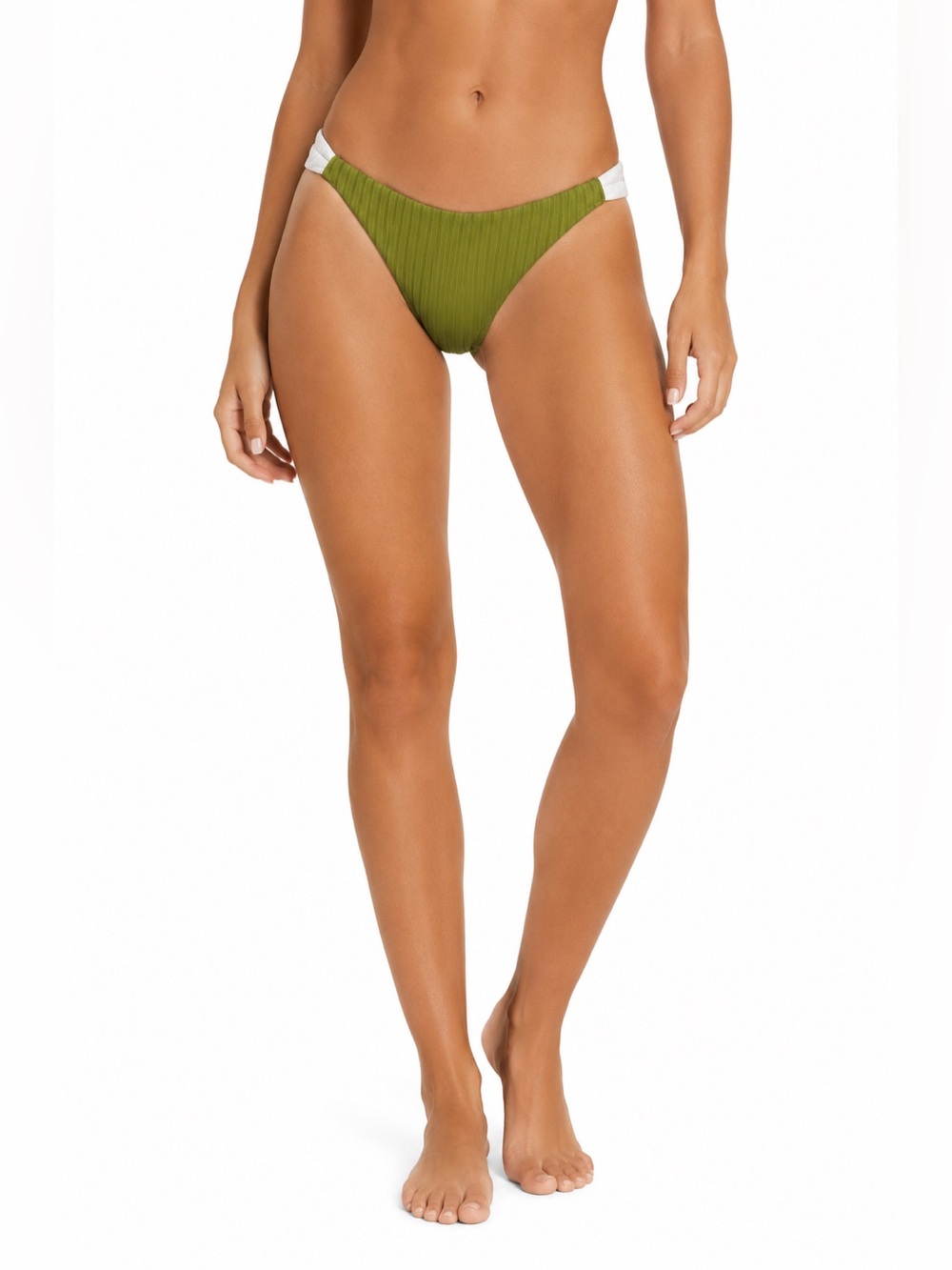NWT Aqua Swim Ribbed Bikini Bottom Greek Olive Size S High Cut Cheeky Retail $48